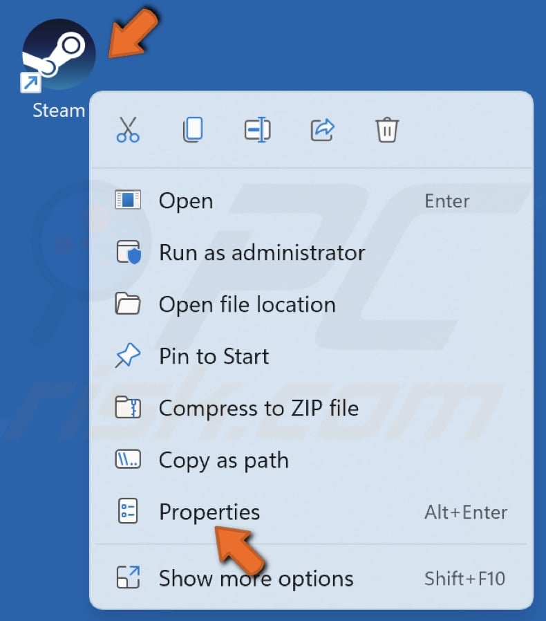 Right-click Steam shortcut and select Properties