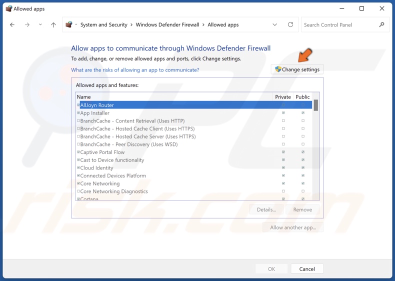 Click Change settings