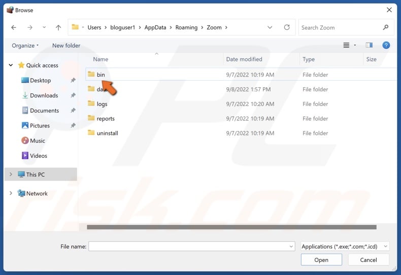 Access the bin folder