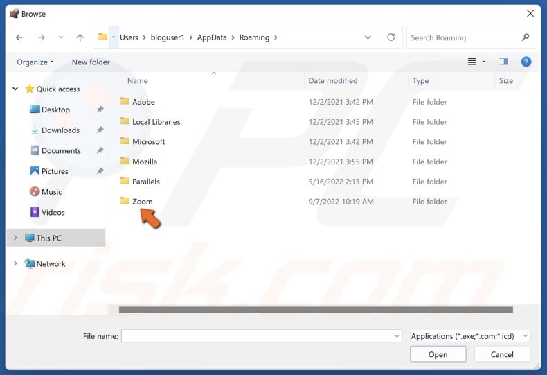 Access the Zoom folder