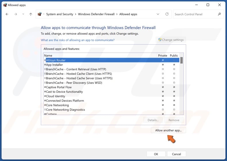 Click Allow another app