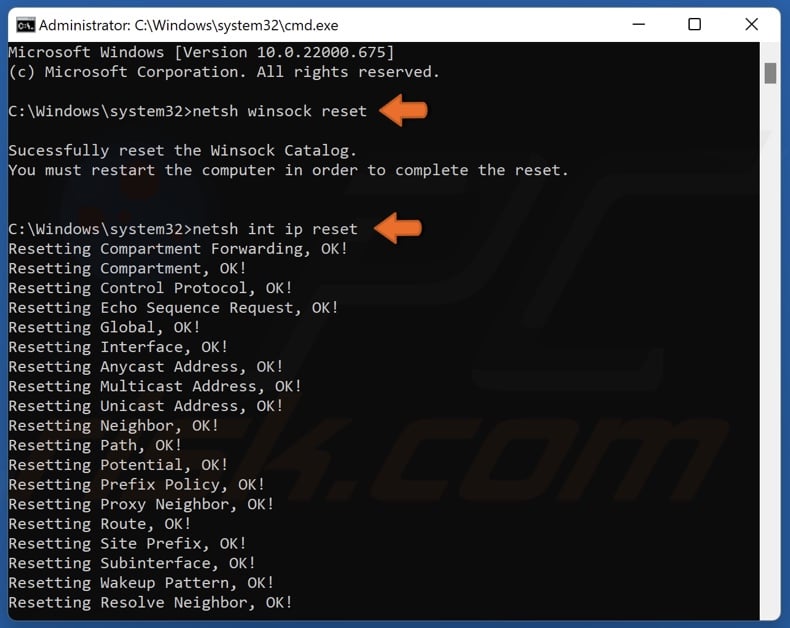 Run netsh winsock reset and netsh int ip reset commands