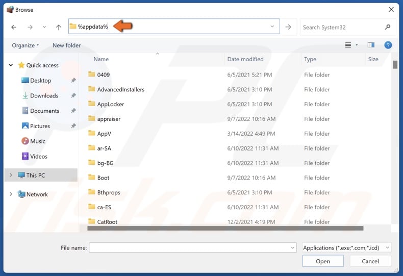 Type in %AppData% in the address box and press Enter