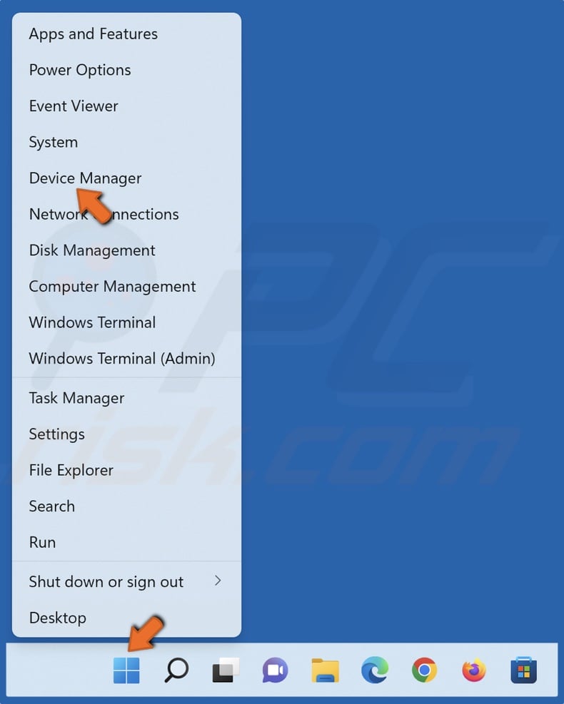 Right-click Start and select Device Manager