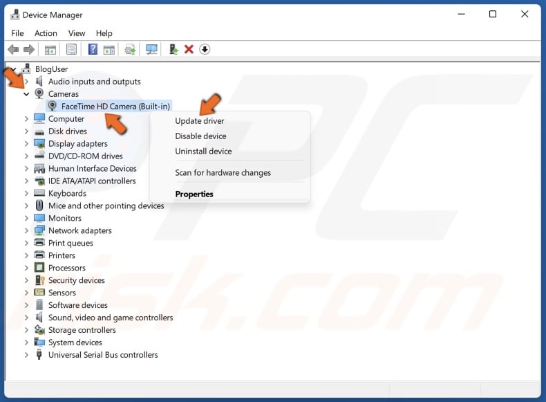 Right-click your wecam and select Update driver