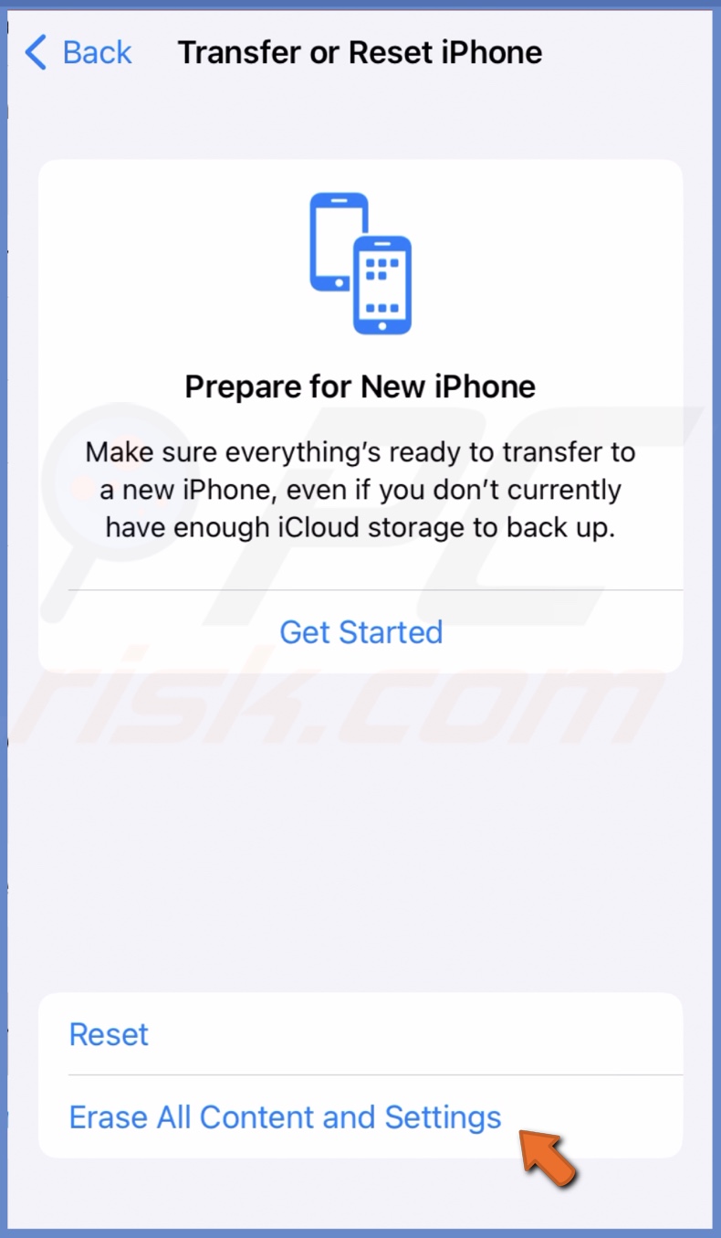 Erase All Content and Settings
