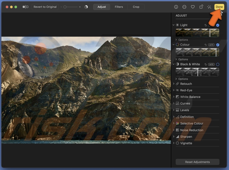 Finish image editing