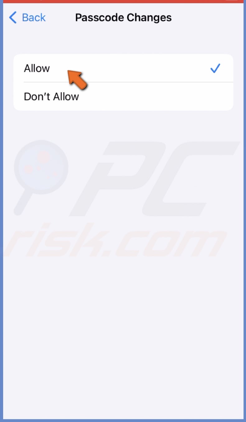 Allow passcode changes