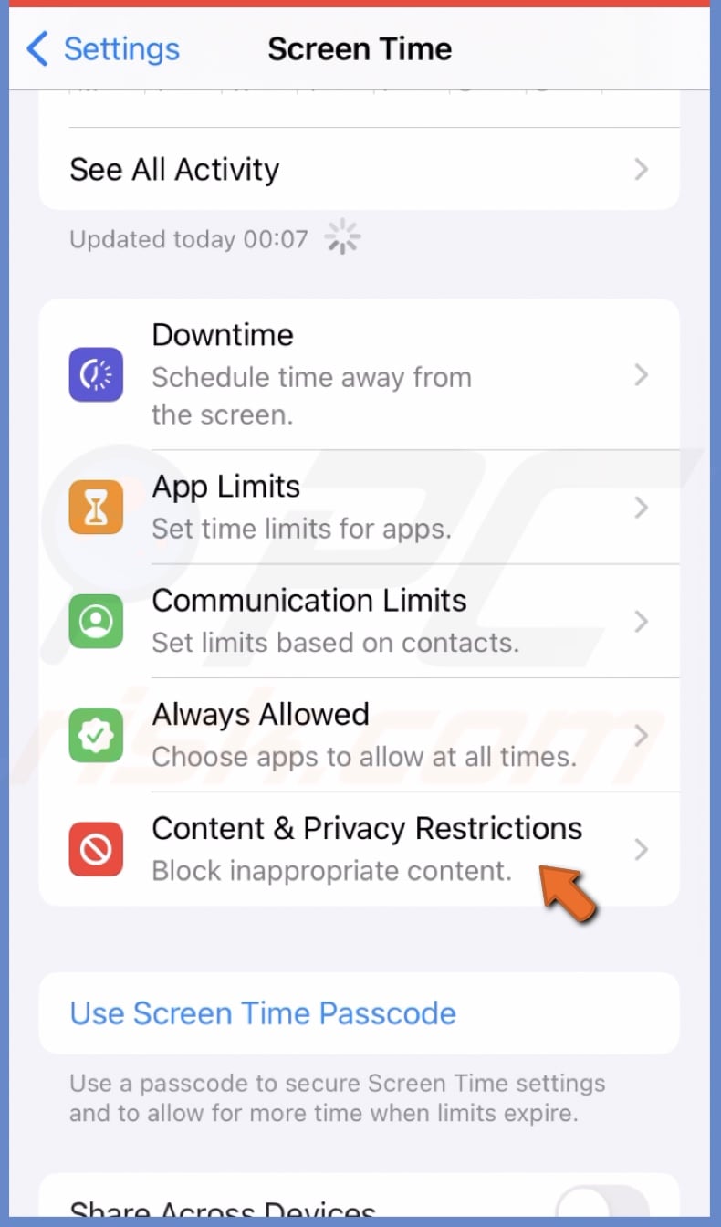 Go to Content & Privacy Restrictions