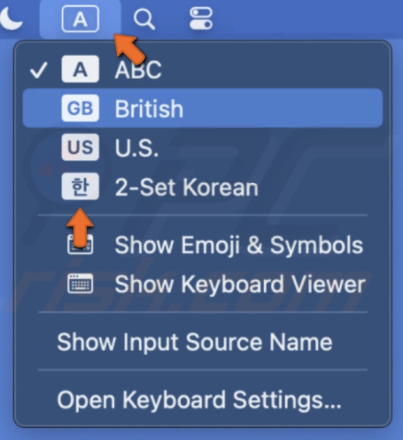 Change language from input menu