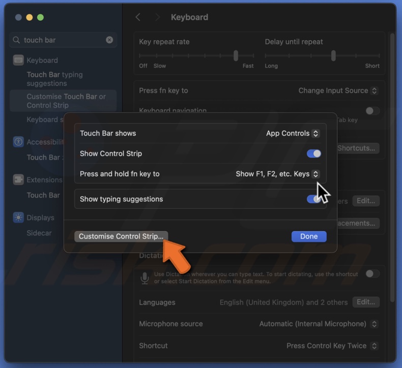 Customise Control Strip