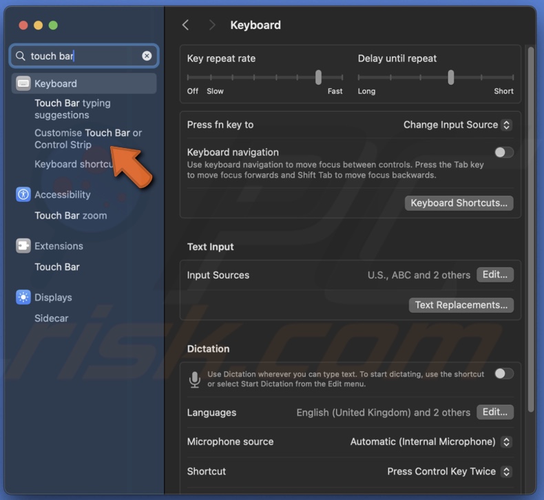 Customize Touch Bar settings and Control Strip
