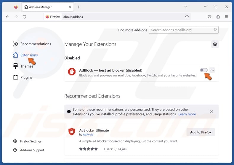 Disable Firefox extensions