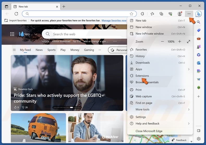 Click the three-dot menu button at the top-right corner and click Extensions