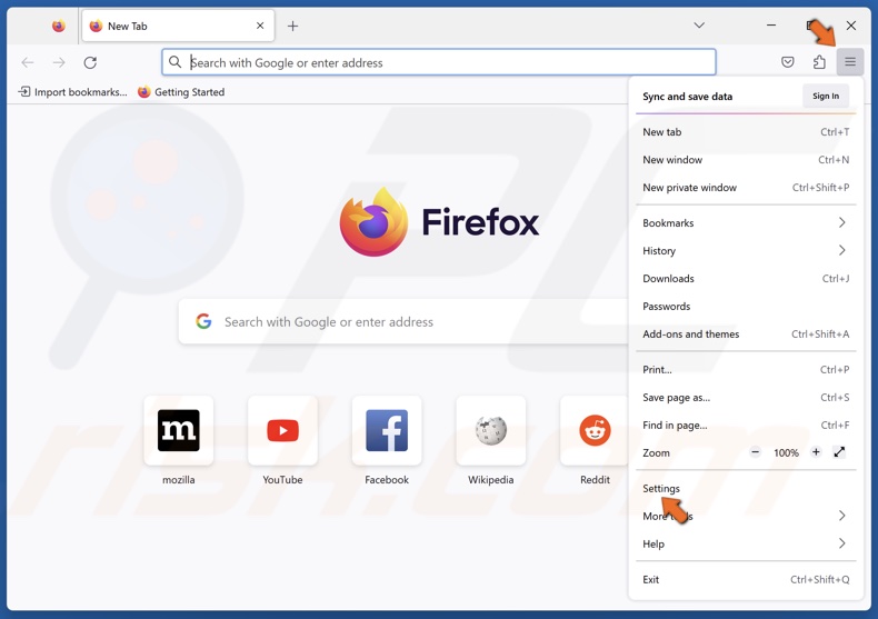 Open the Firefox menu and click Settings