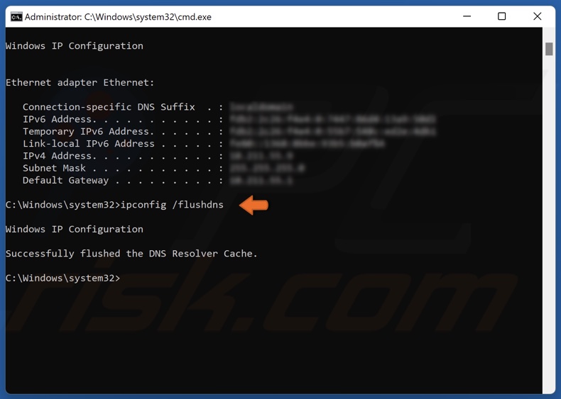 Run the ipconfig /flushdns command