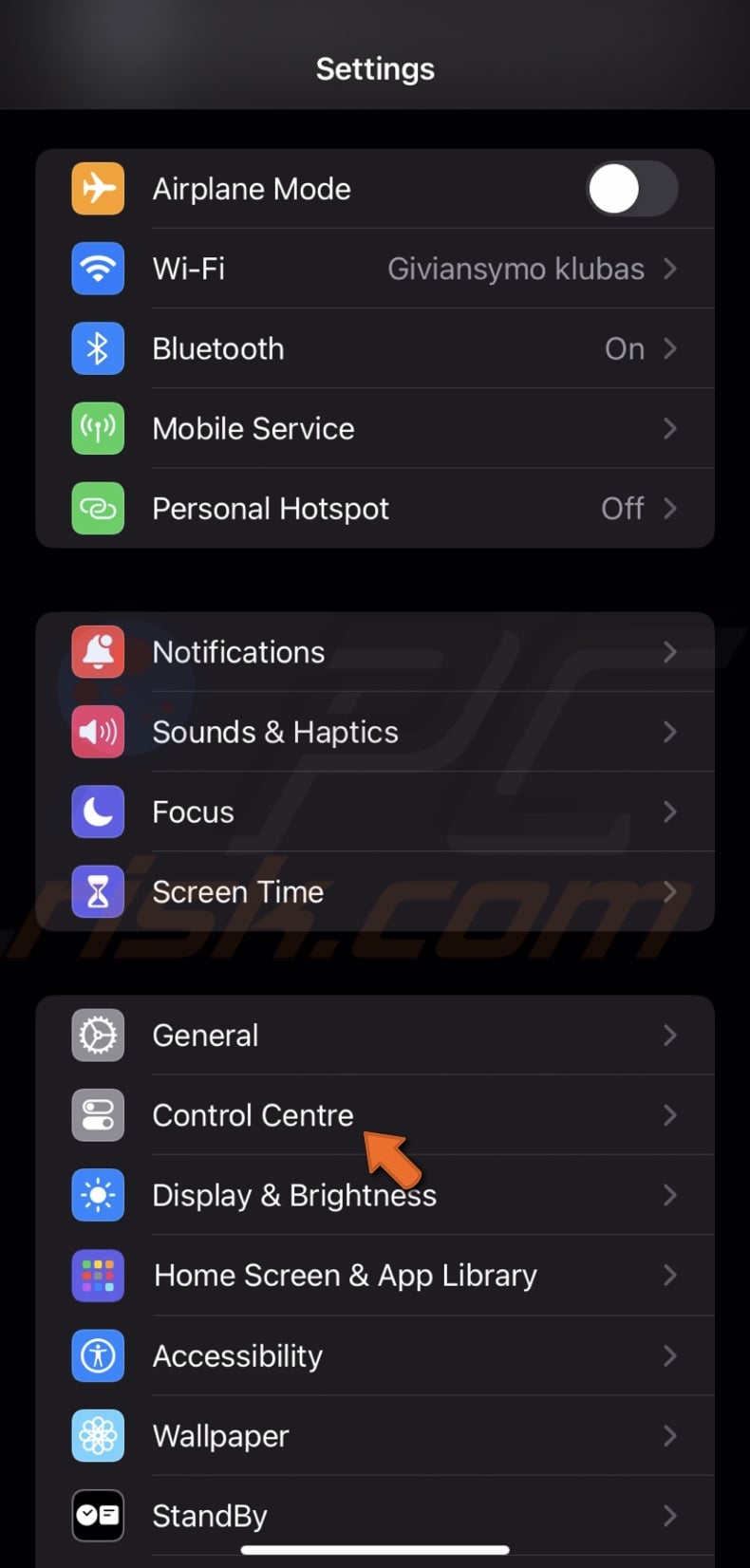 Tap Control Center