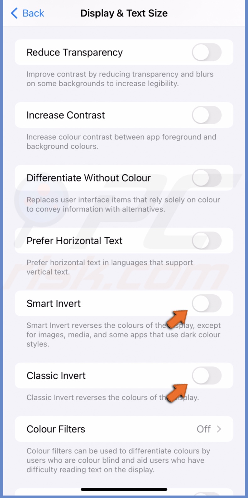 Disable Smart Invert and Classic Invert