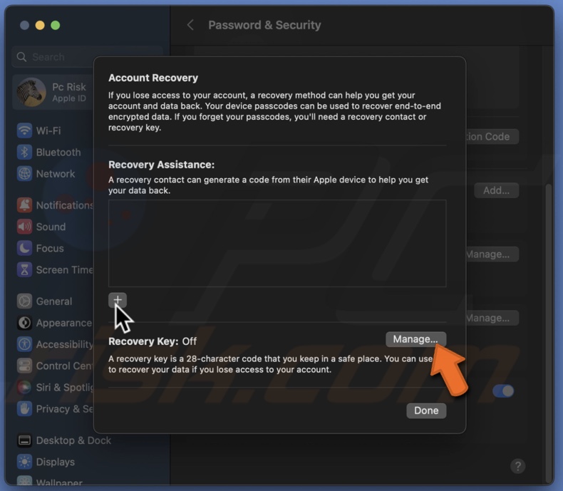 Click on Manage next to Recovery Key