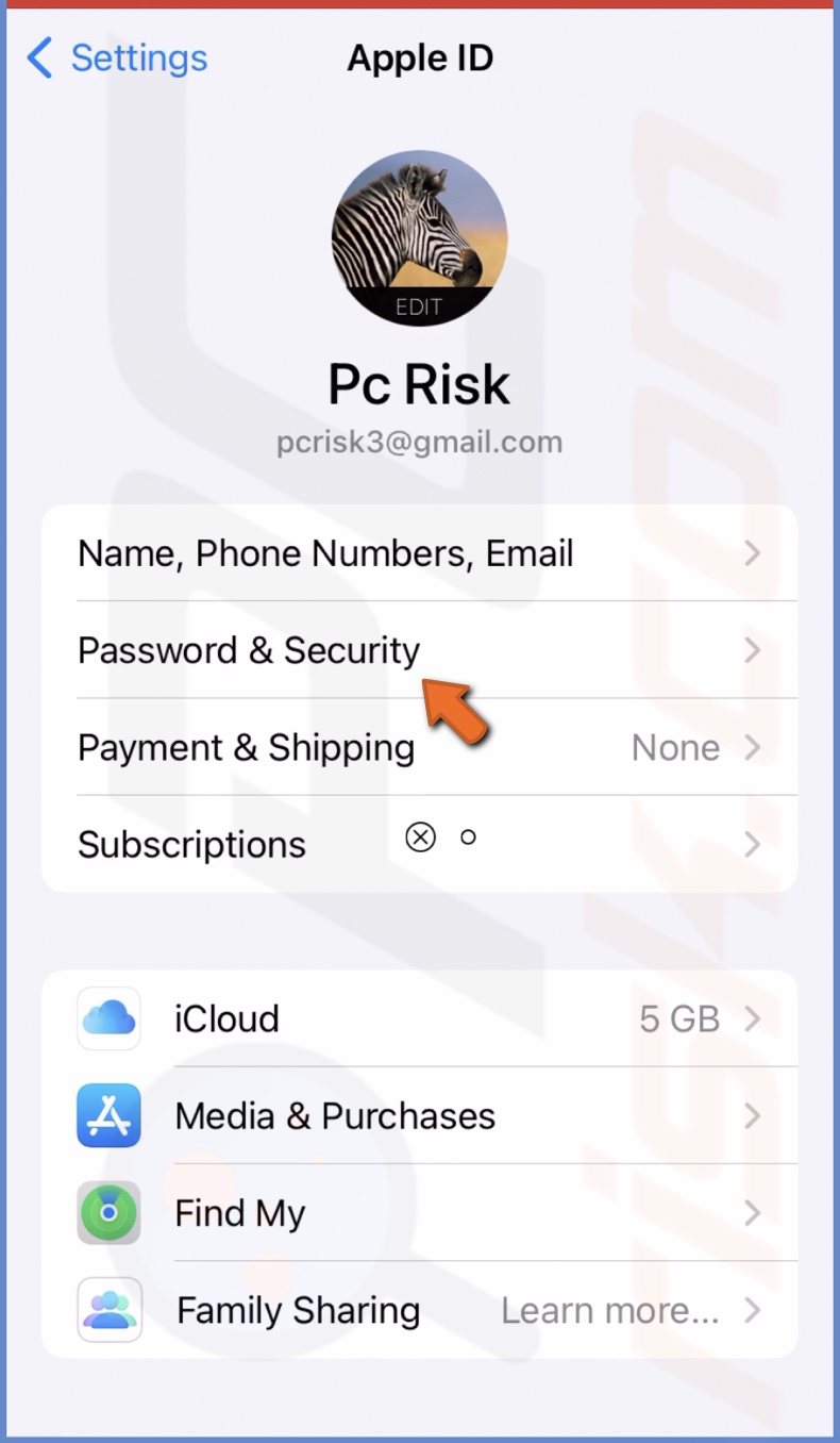 Go to Password & Security