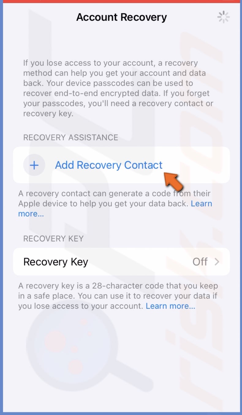 Tap on Add Recovery Contact