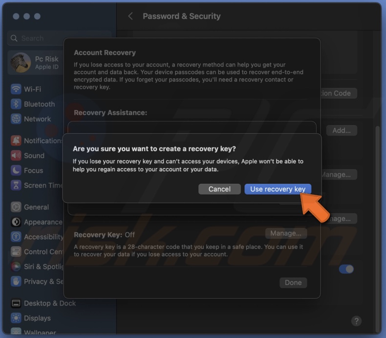 Click on Use Recovery Key
