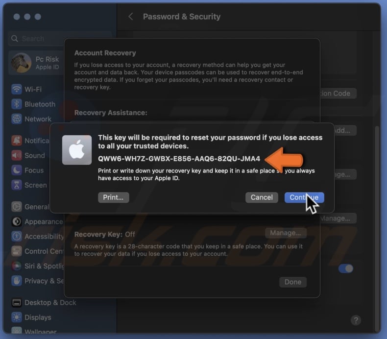 Write down the Recovery Key