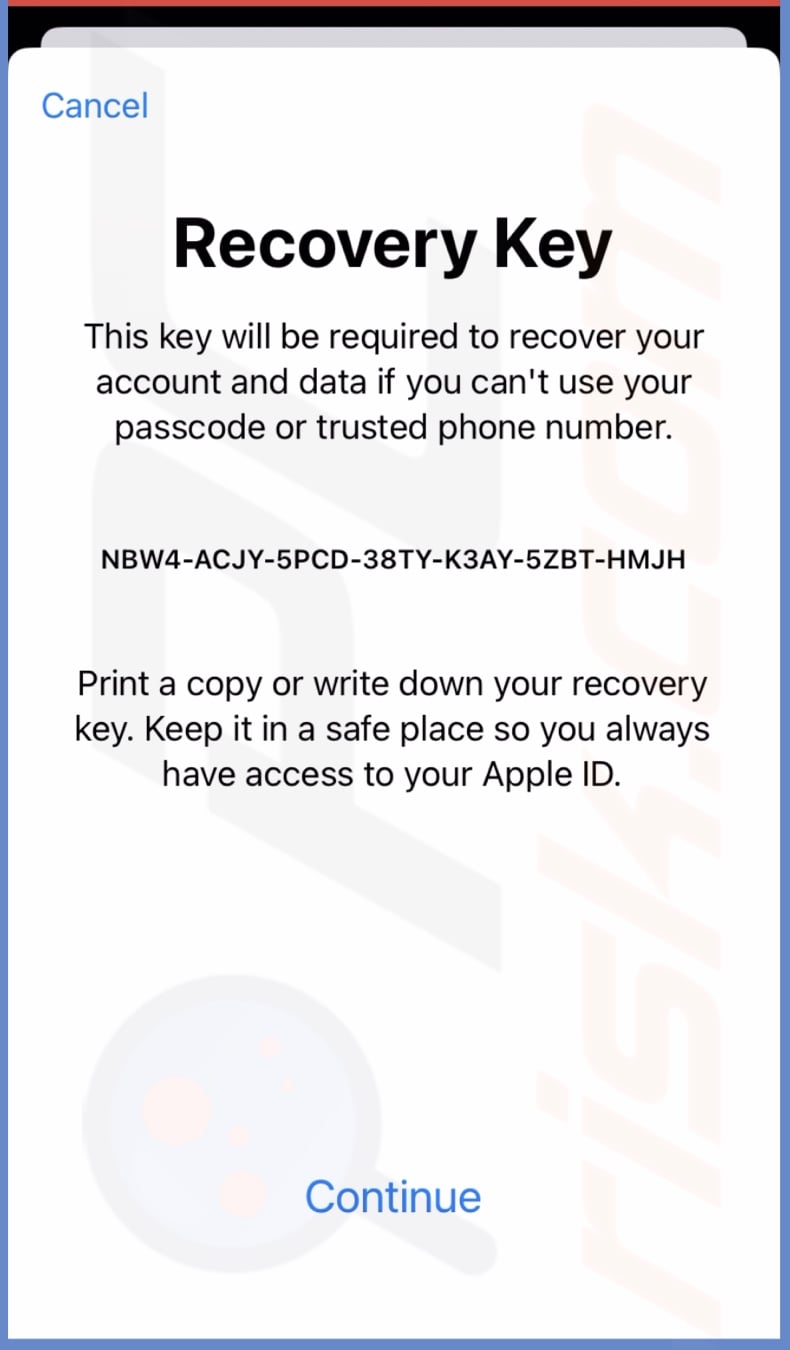 Write down the recovery key