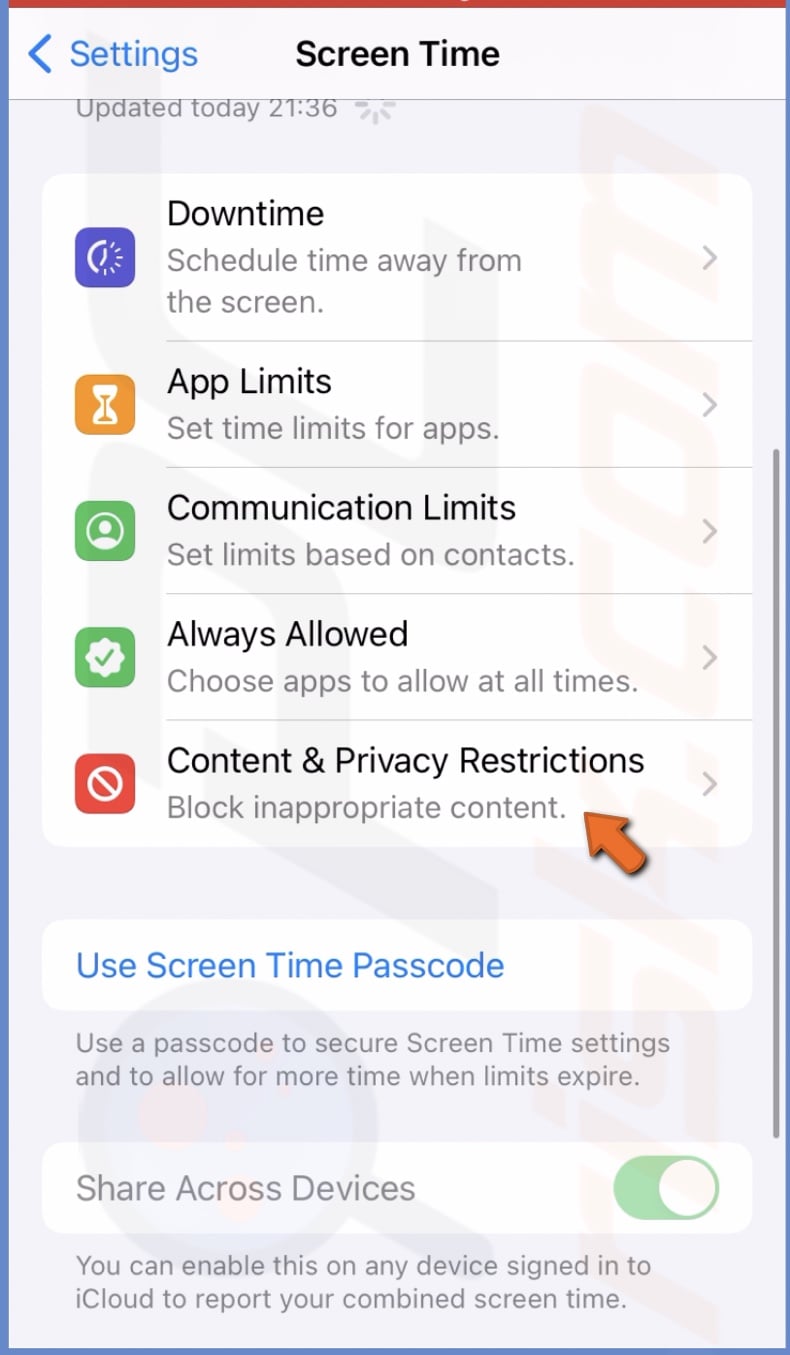 Go to Content & Privacy Restrictions