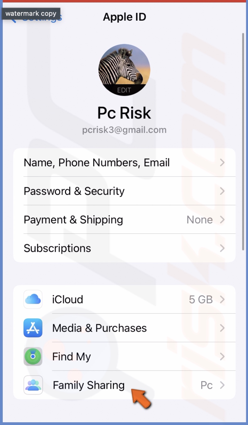 Go to Family Sharing