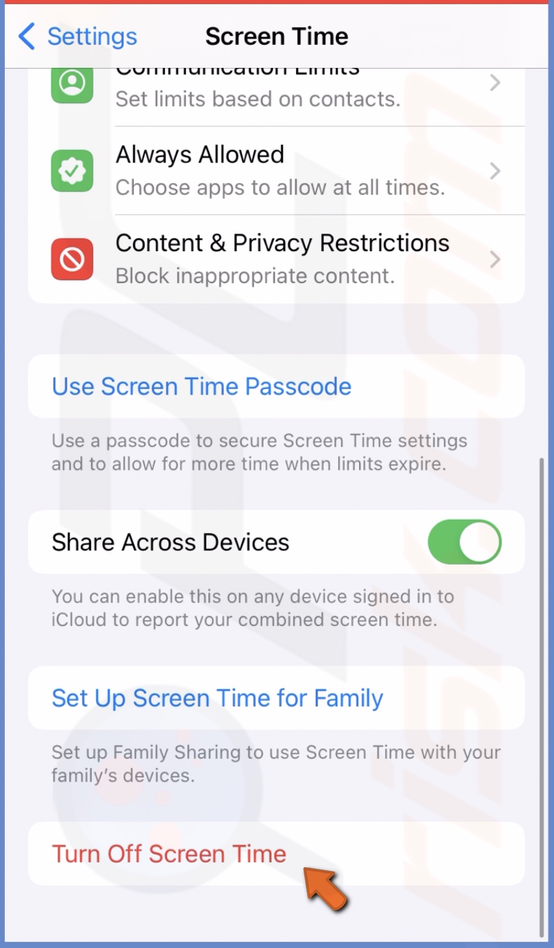 Tap on Turn Off Screen Time