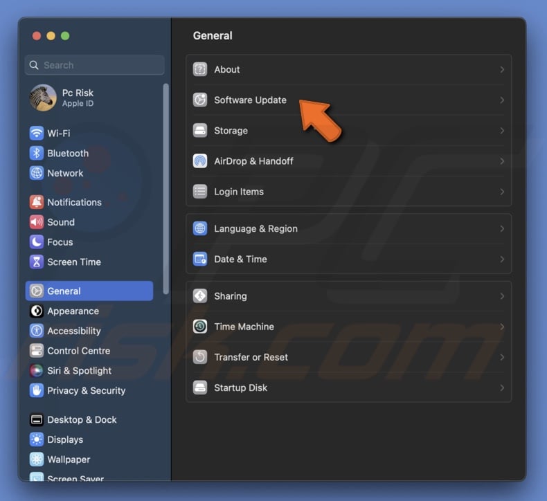 Go to Software Update