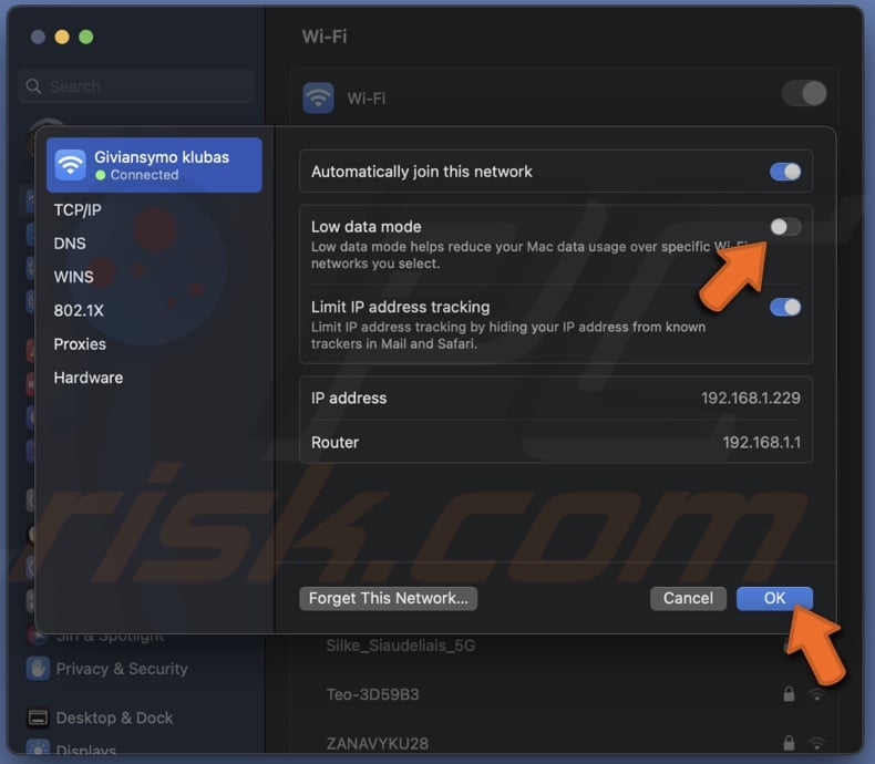Disable the Low data mode