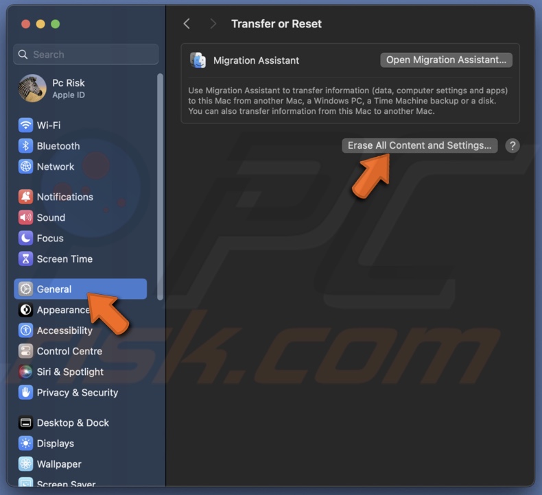 Click Erase All Content and Settings