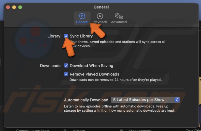 Sync Podcast library