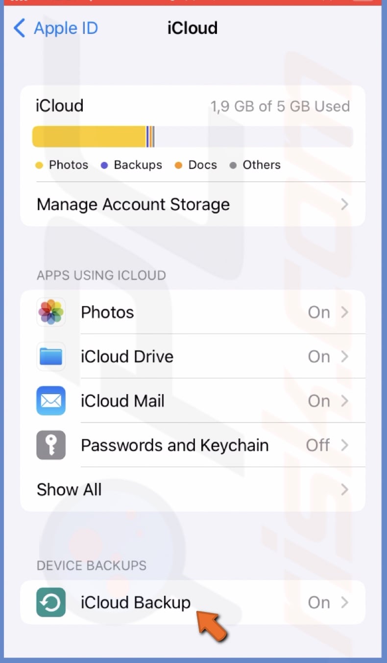 Go to iCloud Backup