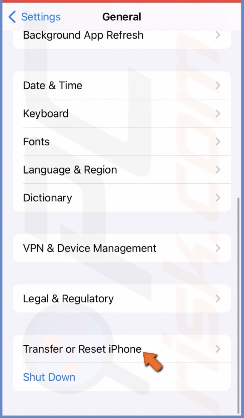 Tap on Transfer or Reset iPhone