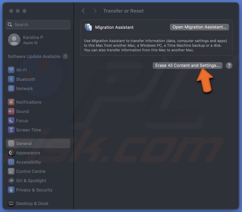 Erase All Content and Settings