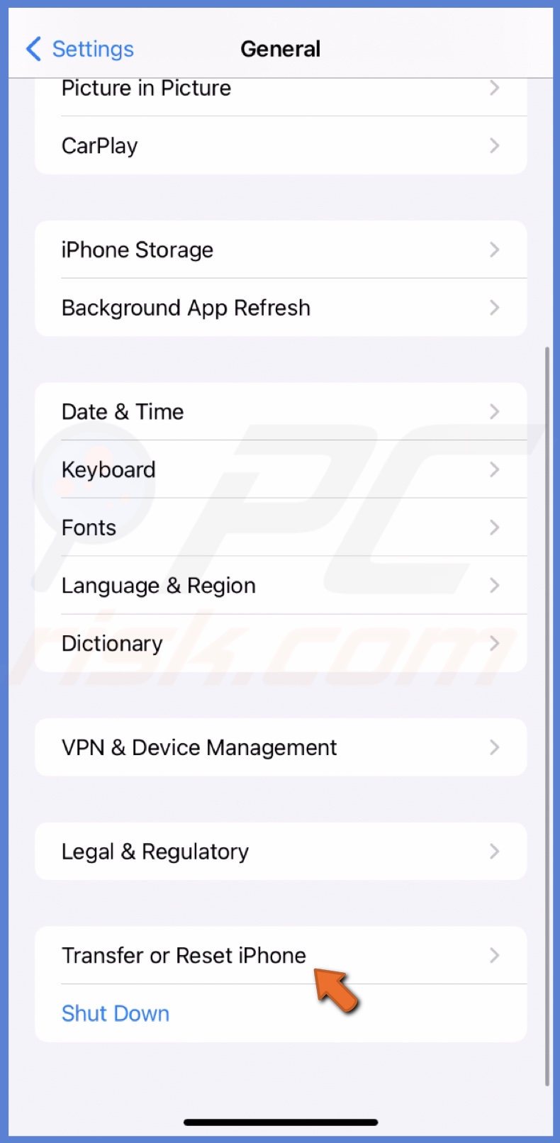 Transfer or Reset iPhone