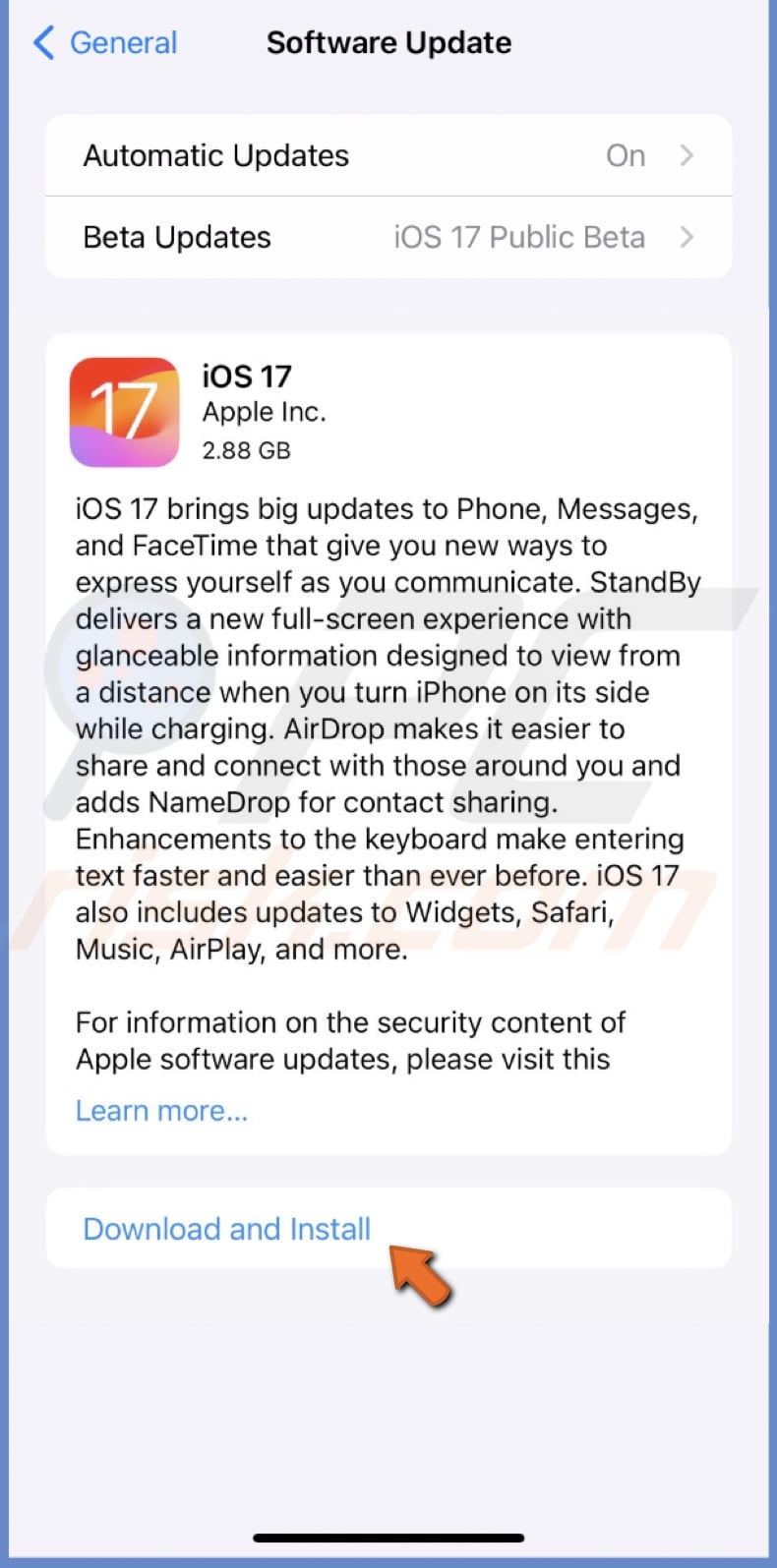 Tap Download and Install