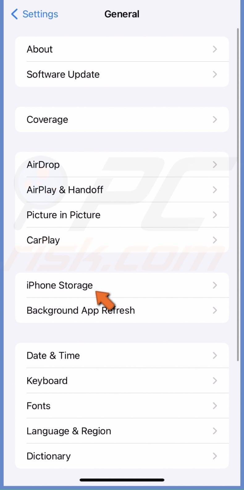 Tap iPhone Storage