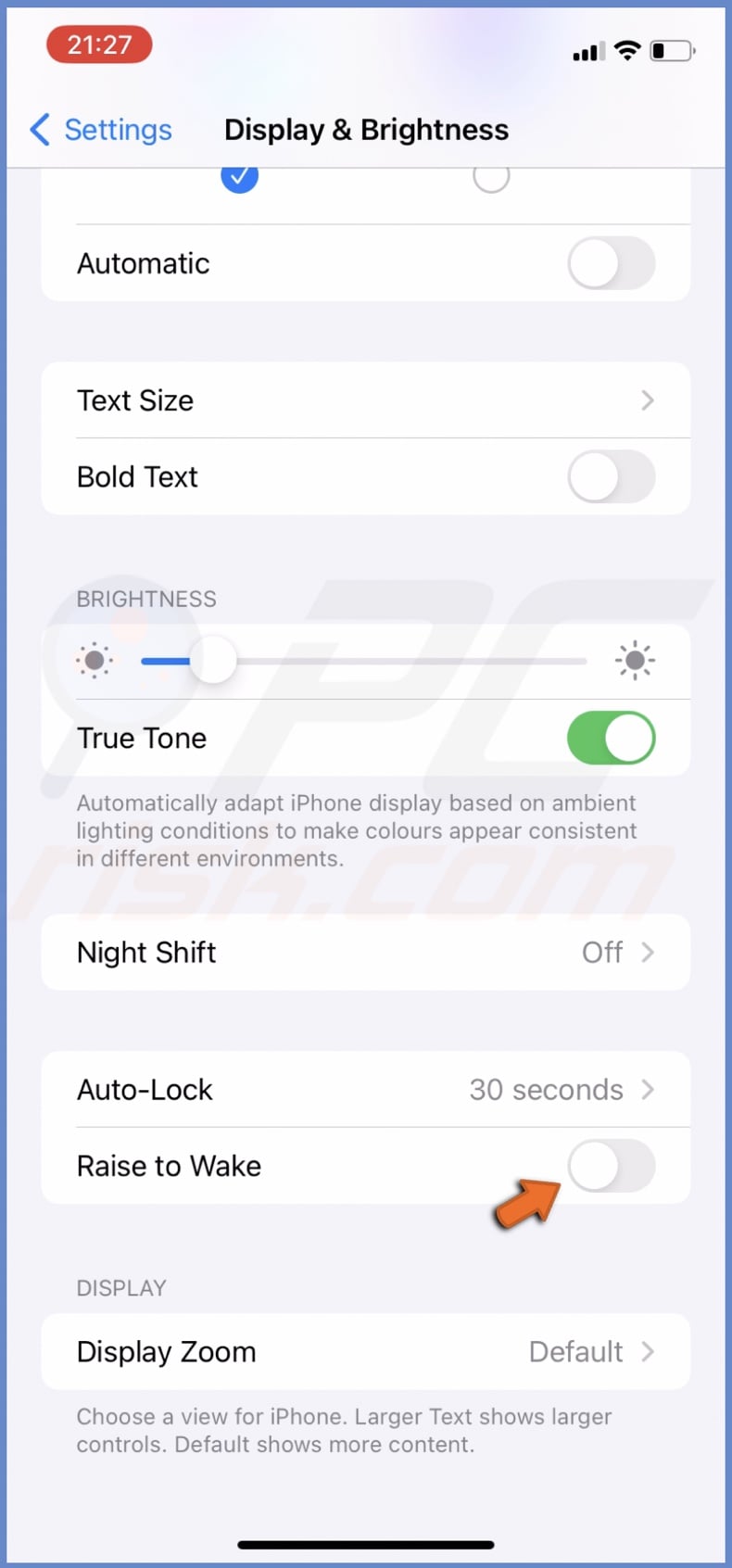 Disable Rise to Wake