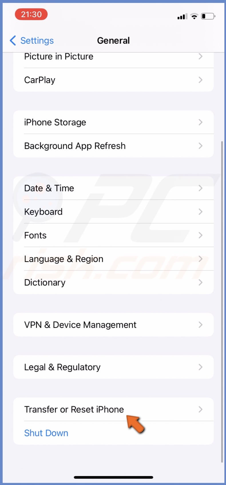 Transfer or Reset iPhone