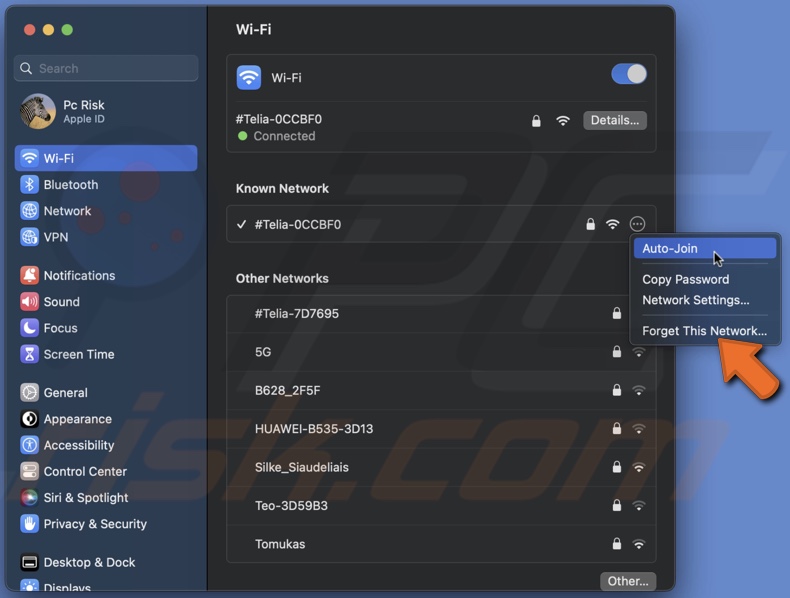 Click on Forget This Network