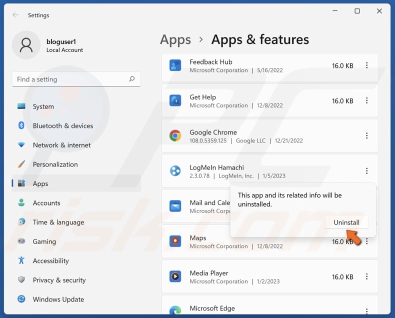 Click Uninstall again to confirm the removal