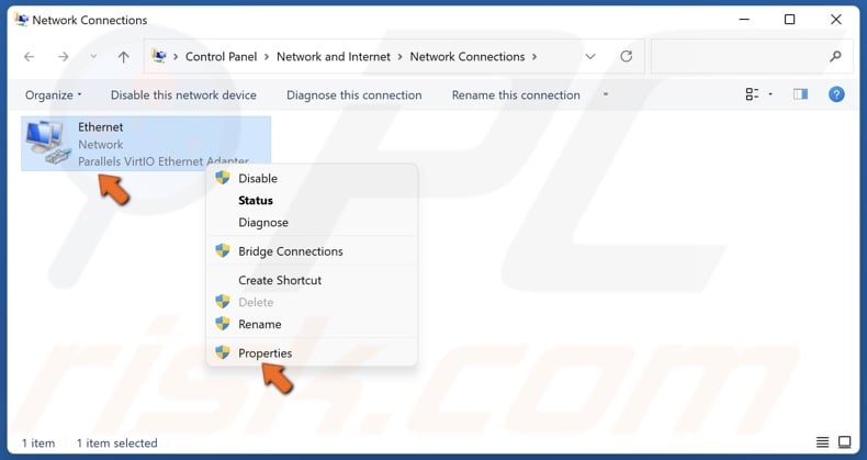Right-click your network adapter and click Properties