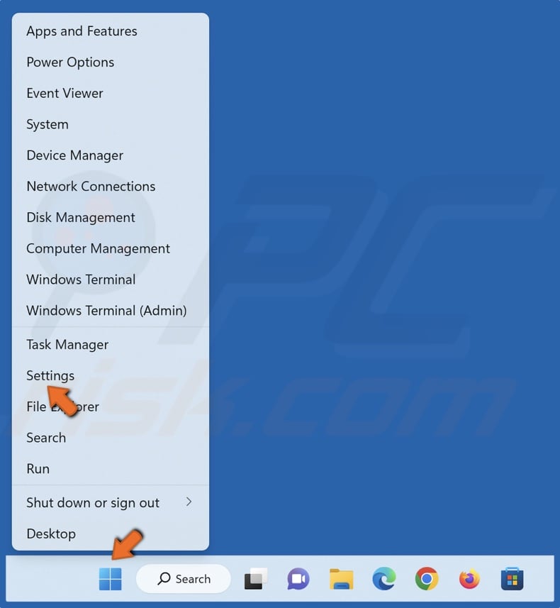 Right-click Start and select Settings