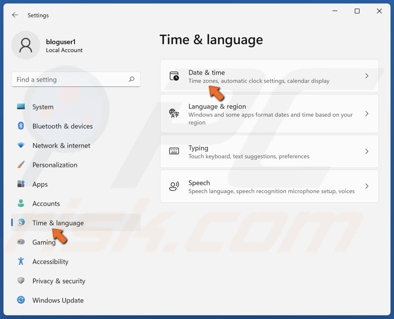 Select Time & language and click Date & time