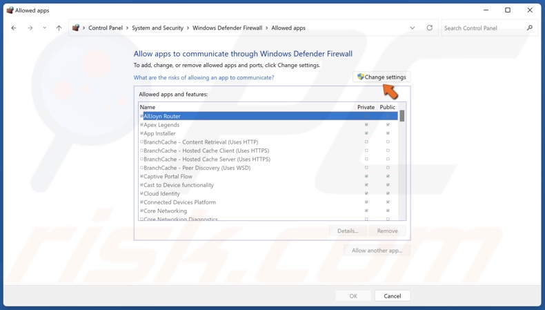 Click Change settings