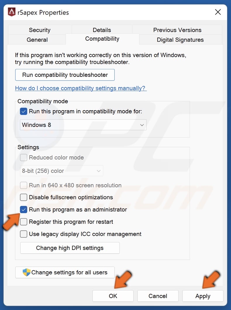 Mark the Run this Program as an administrator checkbox